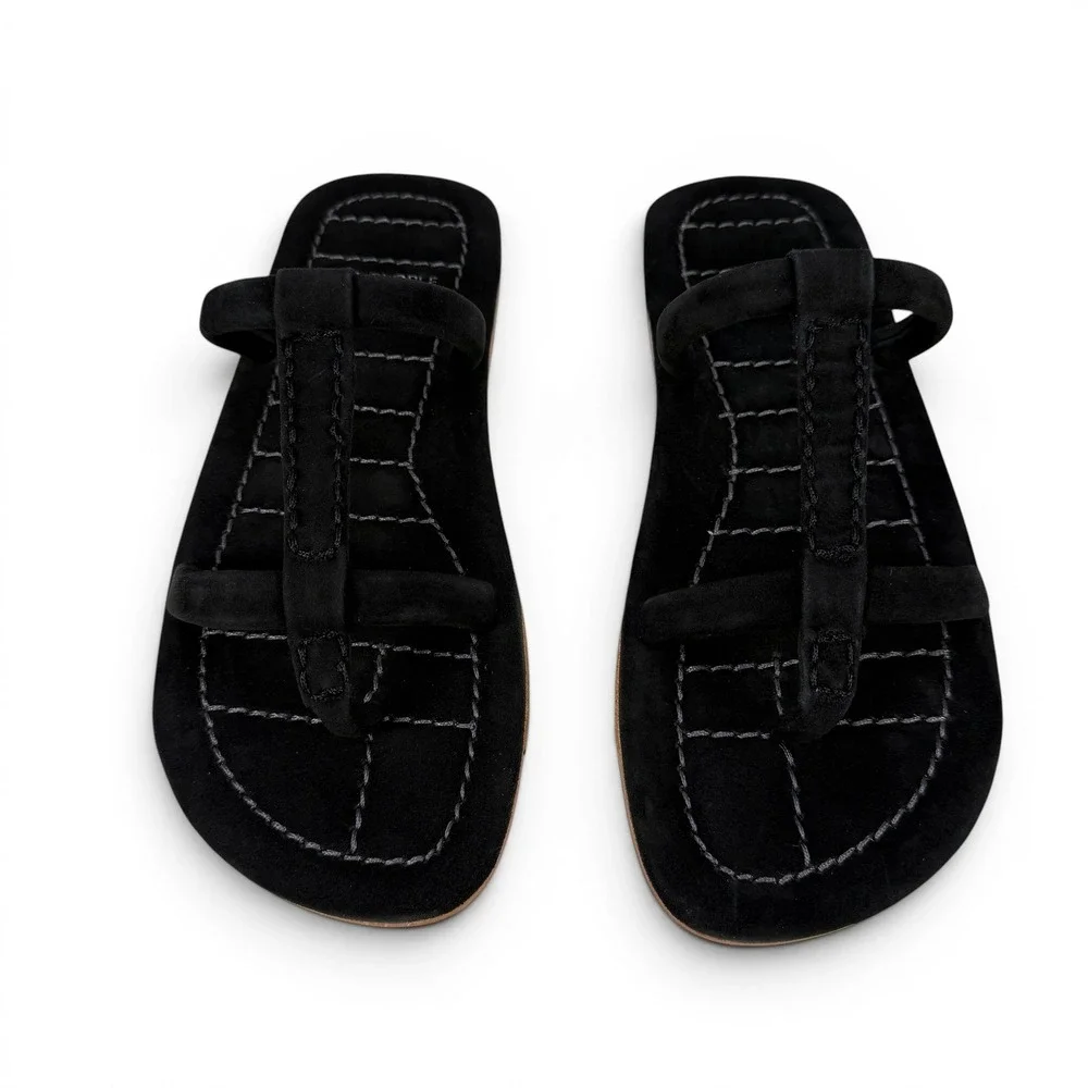 Free People Hadden Sandals Womens 8.5 Black Suede Thong Flat Slides - Picture 4 of 15